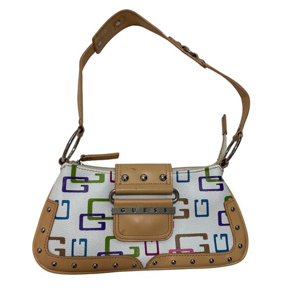 VTG Y2K 00's Guess White Multi Color Monogram Murakami Style Baguette Bag Purse - Picture 1 of 6